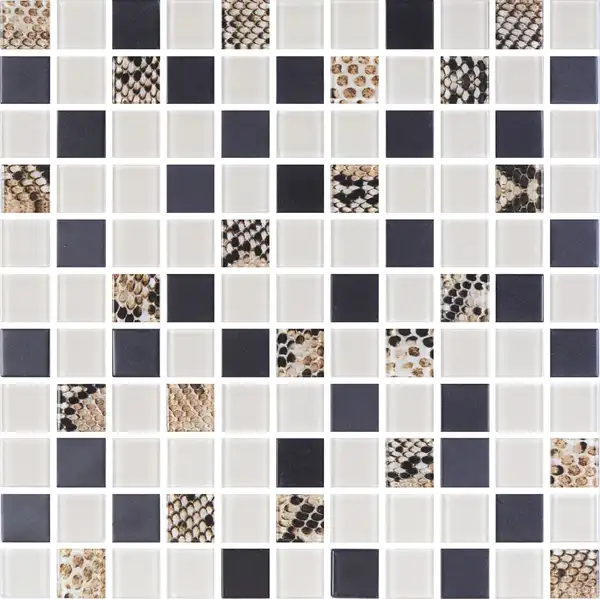 KOTTO Мозаїка скляна GMP 0825036 С3 print 38/black mat/beige w41 300x300 (кубик 2,5х2,5) Кераміка Лео УКРАЇНА