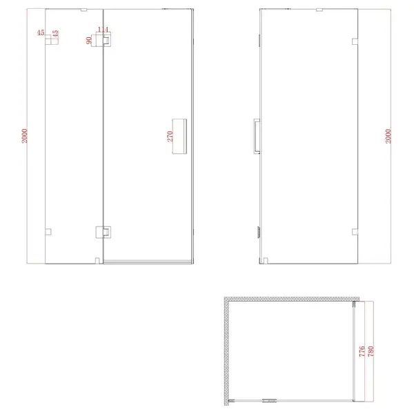 KOER SR SW04 Бічна стінка для душу, прозоре скло, хром (KR5389)