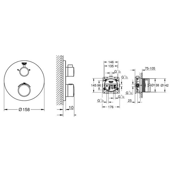 Комплект для душа Grohe Grohtherm з Tempesta 250, хром (26416SC0)
