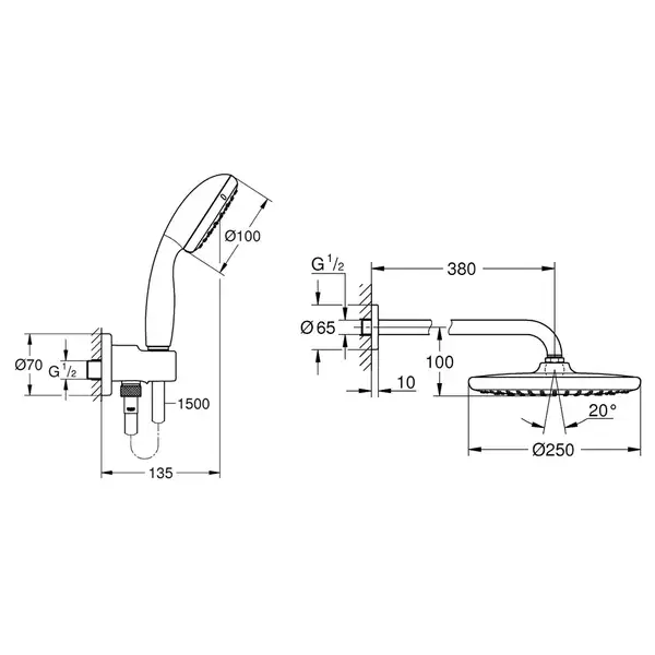 Комплект для душа Grohe Grohtherm з Tempesta 250, хром (26416SC0)