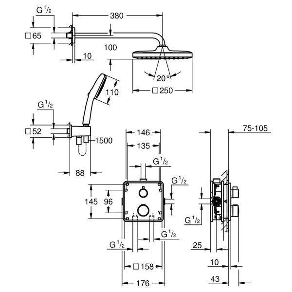 Grohe Grohtherm Душевая система, скрытый монтаж, хром (34871000)