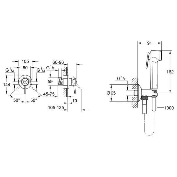 Grohe BauClassic Гигиенический душ со скрытым смесителем, хром (UA2904800S)