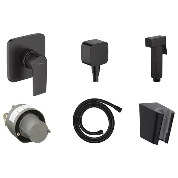 Комплект гігієнічного душу Hansgrohe Vernis Blend з лійкою Noken Square, Matt Black (20220002)