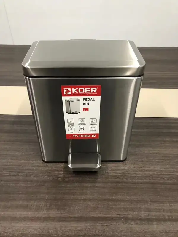 Відро для сміття з плавним закриттям прямокутне Koer TC-010306-02 6 л колір нержавійка (KR5600)