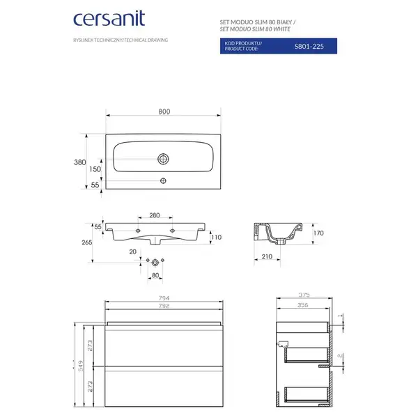 Сет B06 Moduo Slim 80 білий Cersanit (SZFZ1003816661)