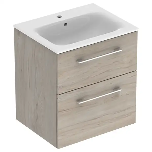 Тумба с раковиной Geberit Selnova Square slim rim 60 см, светлый орех (501.239.00.1)