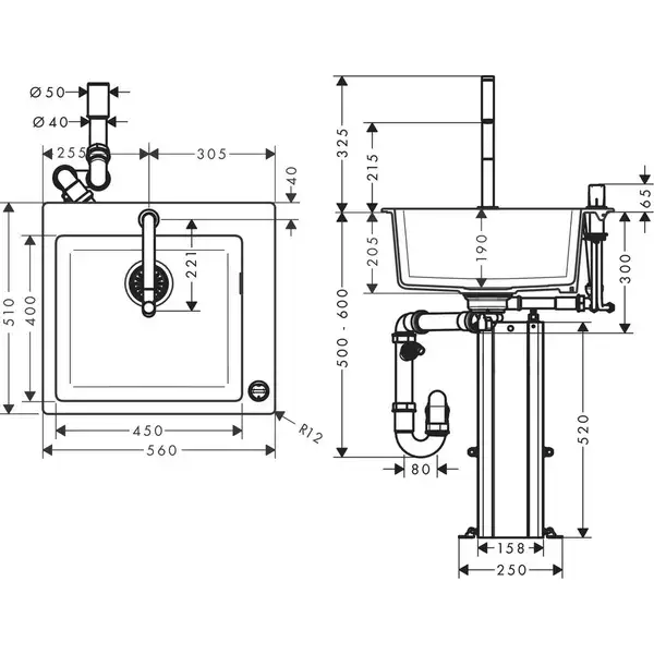 Hansgrohe COMBI C51-F450-06 Мийка зі змішувачем, хром (43217000)