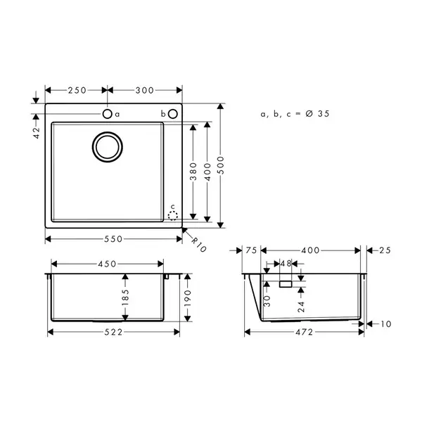 Hansgrohe S71 S712-F450 Мийка кухонна, нержавіюча сталь (43305800)