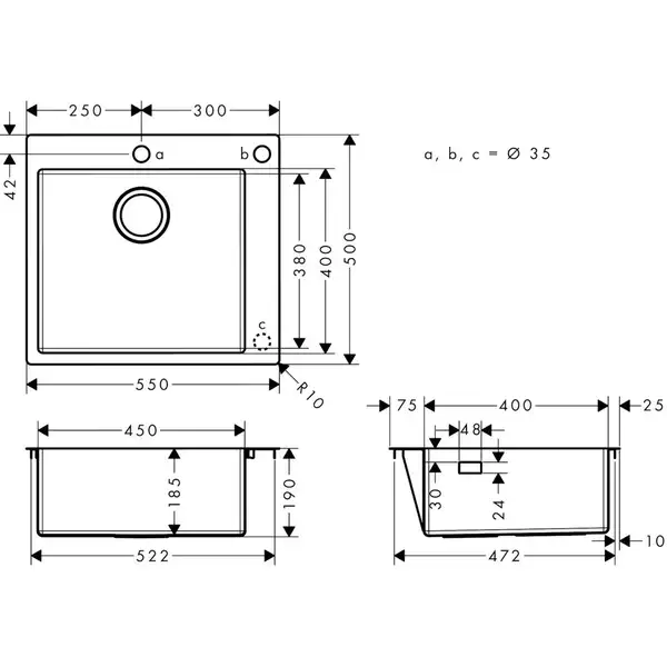 Hansgrohe S71 S712-F450 Мийка кухонна, нержавіюча сталь (43305800)