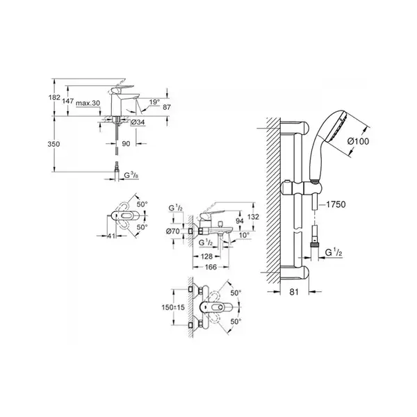 Набір змішувачів для ванни Grohe BauLoop, хром (UA123214S0)