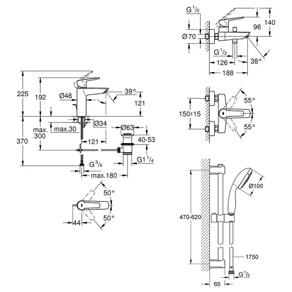 Grohe Start Набір змішувачів 3 в 1, хром (UA202301MQ)