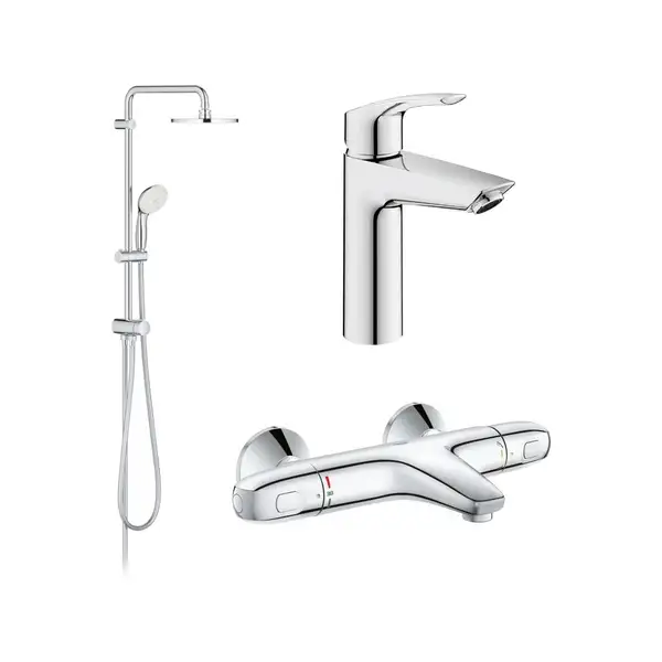 Набір змішувачів для ванни та душу з Grohe Eurosmart New + Grohtherm 1000, хром (UA34102TS0)