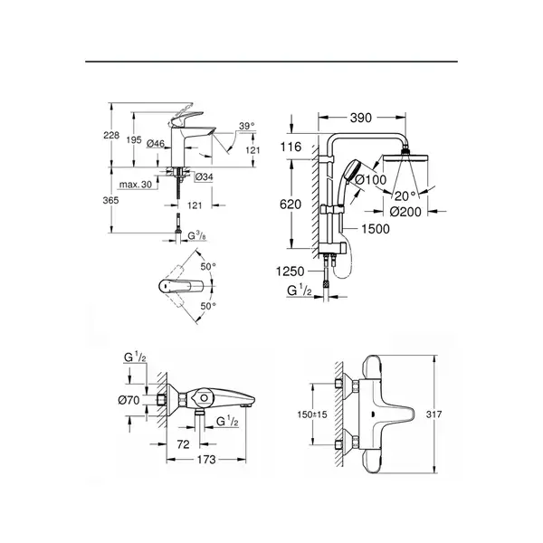 Набір змішувачів для ванни та душу з Grohe Eurosmart New + Grohtherm 1000, хром (UA34102TS0)
