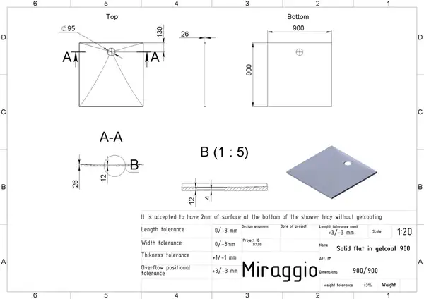 MIRAGGIO Душевой поддон BRUGGE 900 GRAY из кварцевого песка (0000456)