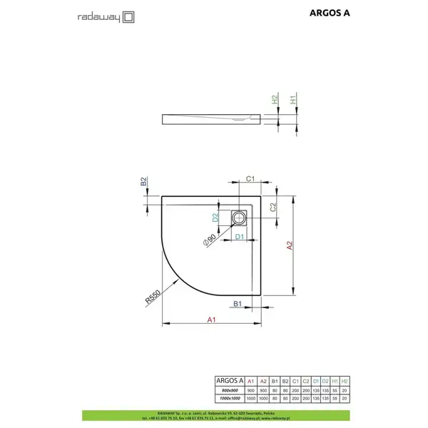 Душовий піддон Argos A 100x100 см, RADAWAY (4AA1010-01)
