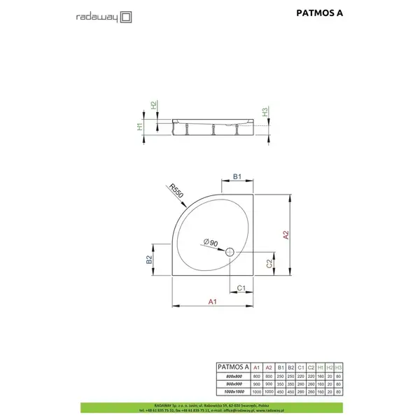 Душовий піддон Patmos A 100x100 см, RADAWAY (4S11155-03)