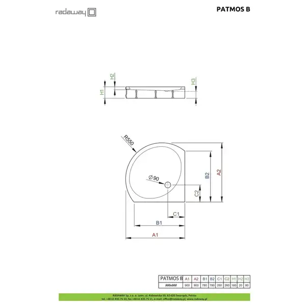 Radaway Patmos B Душовий піддон 90x90 см, білий (4T99155-03)