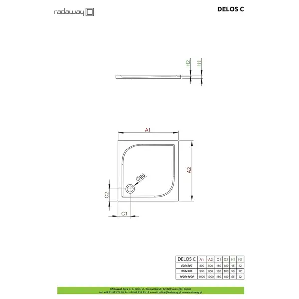 Radaway Delos C Душовий піддон 100x100 см (SDC1010-01)