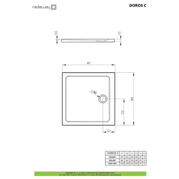 Radaway Doros C Душовий піддон 90x90 см, білий (SDRC9090-01)