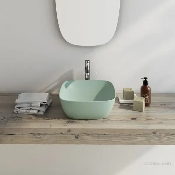 Раковина накладная на столешницу Catalano Green Lux Сolori 40 х 40 х h14 см, цвет - зелёный матовый 140APGRLXVS