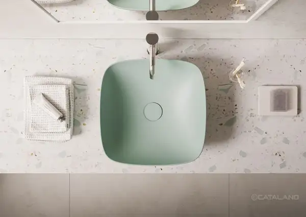 Раковина накладная на столешницу Catalano Green Lux Сolori 40 х 40 х h14 см, цвет - зелёный матовый 140APGRLXVS