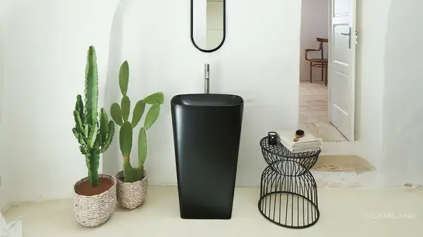 Catalano Раковина отдельностоящая, слив в пол Green Lux Сolori 38 х 55 х h85 см, цвет - чёрный матовый 1FRGRLXNS