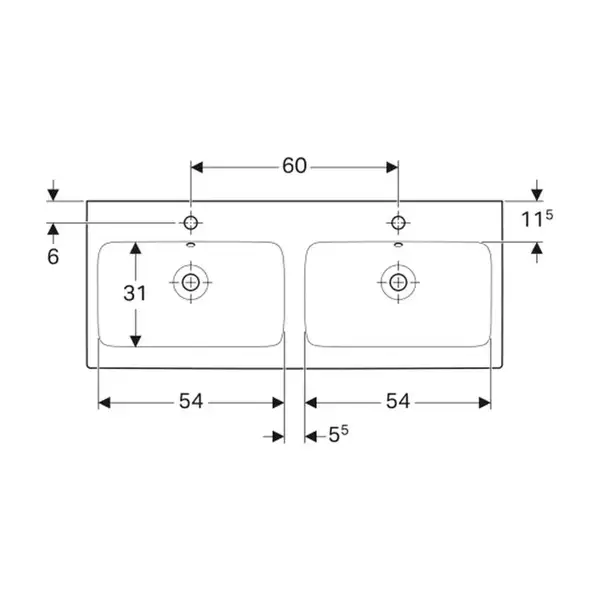Умивальник підвісний Geberit iCon, подвійний, 120x48.5, білий (124120000)