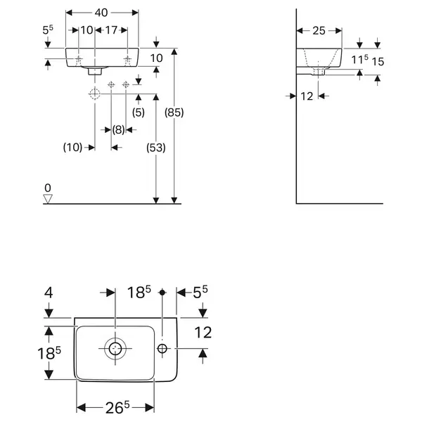 Маленькая (мини) раковина Geberit Selnova Compact 40 х 25 см, с 1 отверстием под смеситель справа (501.517.00.1)