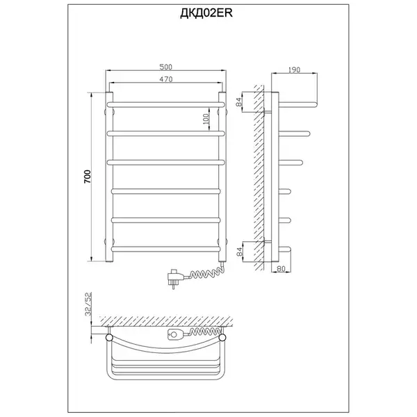 Рушникосушарка KOSSER Каскад Дуга 700х500/6 ER рег. (ДКД02ЕR)