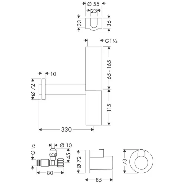 Сифон для умивальника Axor Flowstar Design, хром (51304000)