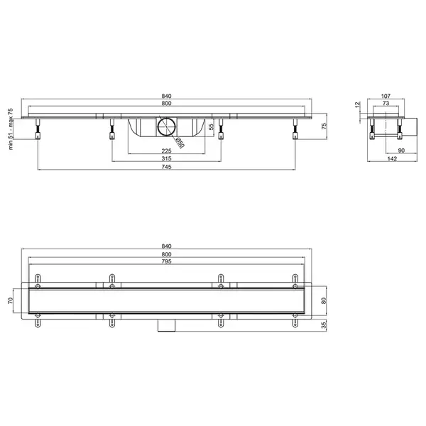 Qtap Dry Tile304-800 Трап лінійний, під плитку 800 мм (QTDRYTILE304800)