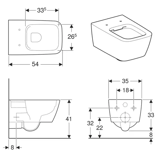 GEBERIT ICON Square унитаз подвесной Rimfree, воронкоподобный, закритая форма, Rimfree (201950000) фото 2 Aquada.com.ua