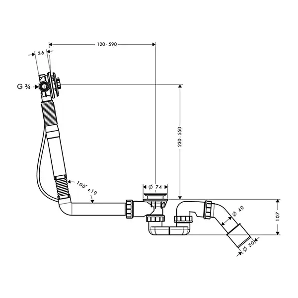 Сифон для ванни Axor Exafill S Basic з наповненням, хром (58306180)