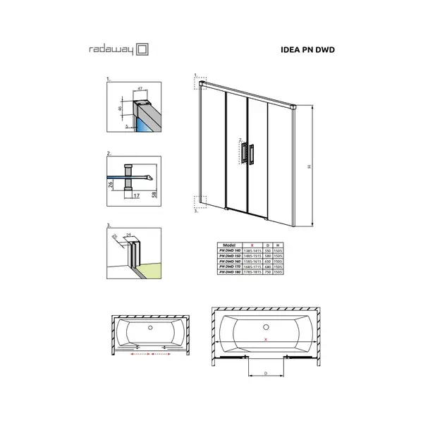 Шторка для ванни Idea PN DWD 180, RADAWAY (10004180-01-01)