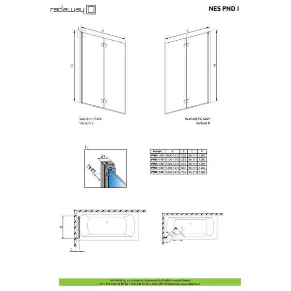 Шторка для ванни NES PND I 110 ліва, RADAWAY (10010110-01-01L)
