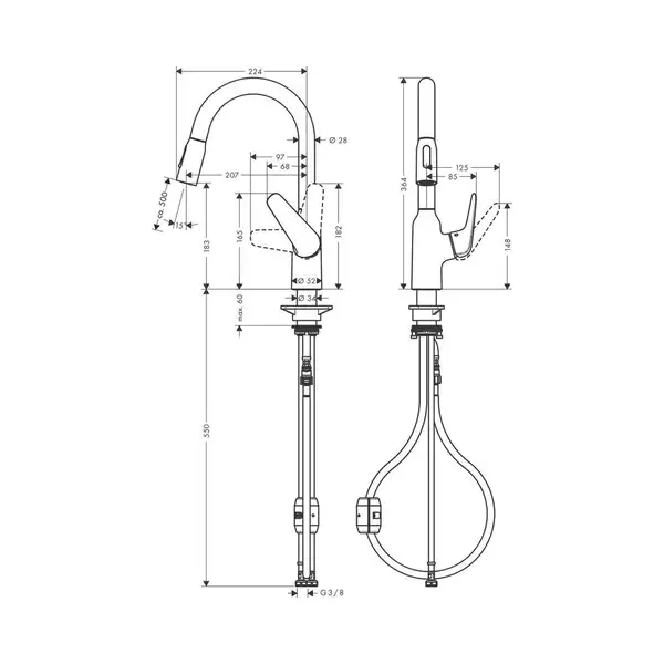 Змішувач для кухні Hansgrohe Focus M429-H180 з висувним виливом, хром (71801000)