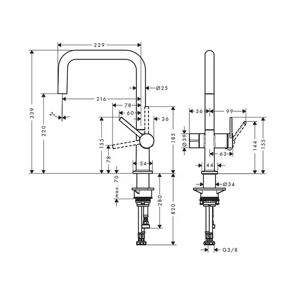 Кухонный смеситель U 220, с запорным вентилем, 1jet Hansgrohe Talis M54 (цвет - хром) 72807000