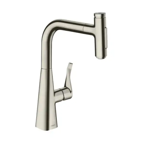 Змішувач для кухні Hansgrohe Metris Select 240 2jet з витяжним душем, сталевий (73822800)