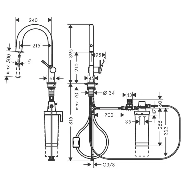 Змішувач кухонний Hansgrohe Aqittura M91 FilterSystem 210 1jet pull/out Harmony, Stainless (76801800)