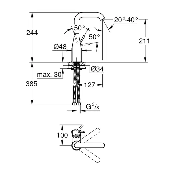 Змішувач для умивальника Grohe Essence New L-Size, хром (24177001)