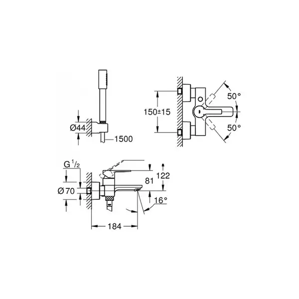Смеситель однорычажный для ванны Grohe Lineare DN 15 (цвет - хром) с ручным душем (33850001) фото 2 Aquada.com.ua