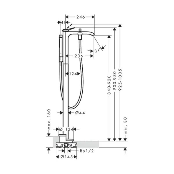 HANSGROHE Vivenis Змішувач для ванни підлоговий, чорний (75445670)