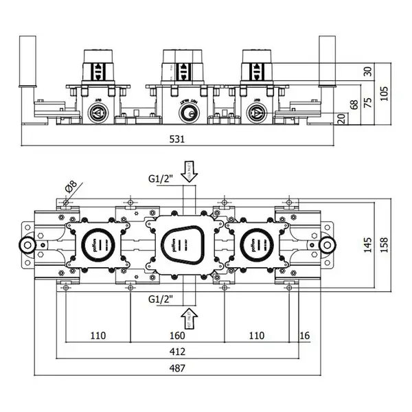 Paffoni Modular Box Вбуд. частина, 2 споживачі (MDBOX001)