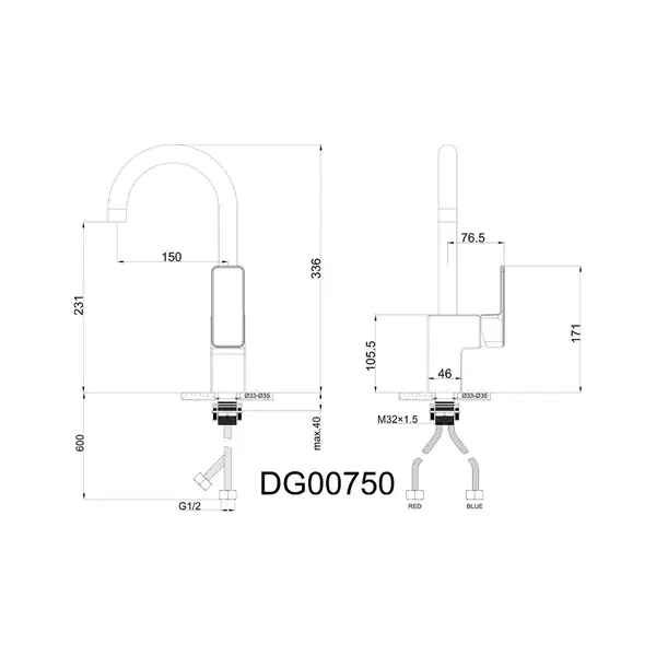 AIM DG00750 змішувач кухонний, чорний (DG00750) (DG00750 matte black)