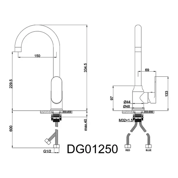 AIM DG01250 Змішувач кухонний, чорний (DG01250) (DG01250 matte black)