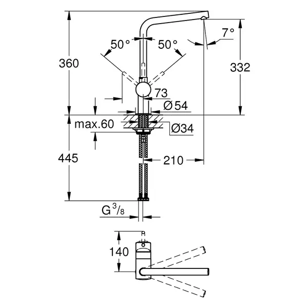 Grohe Vento кухонный смеситель, сталь (30425DC0) (30425dc0)