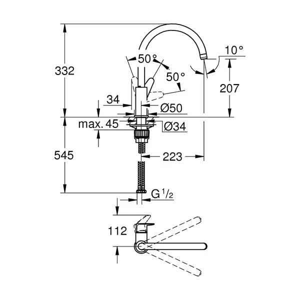 Grohe BauCurve кухонный смеситель, хром (31231001)