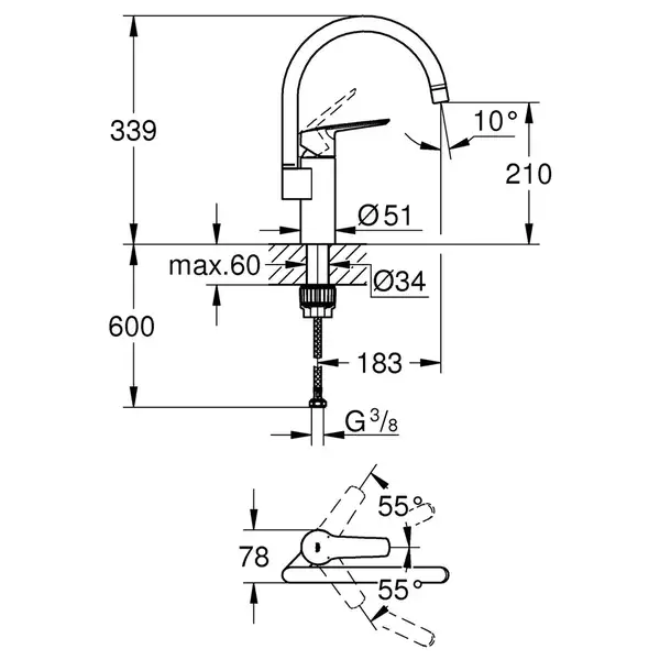 Grohe Start смеситель кухонный, черный (CV034400)