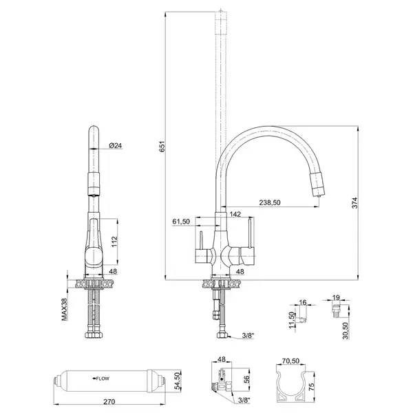 Invena Glamour кухонний змішувач, чорний (BZ-02-F08)