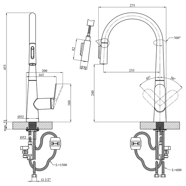 Kroner Element змішувач кухонний, графіт (CV035984)